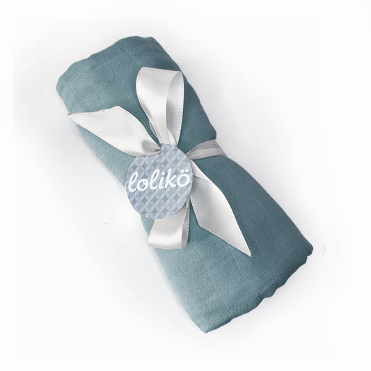 Mousseline en bambou pour bébé bleue acier