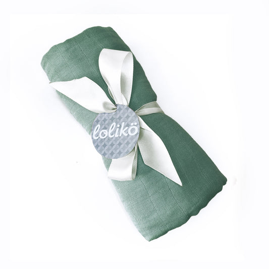 Mousseline en bambou pour bébé vert mousse