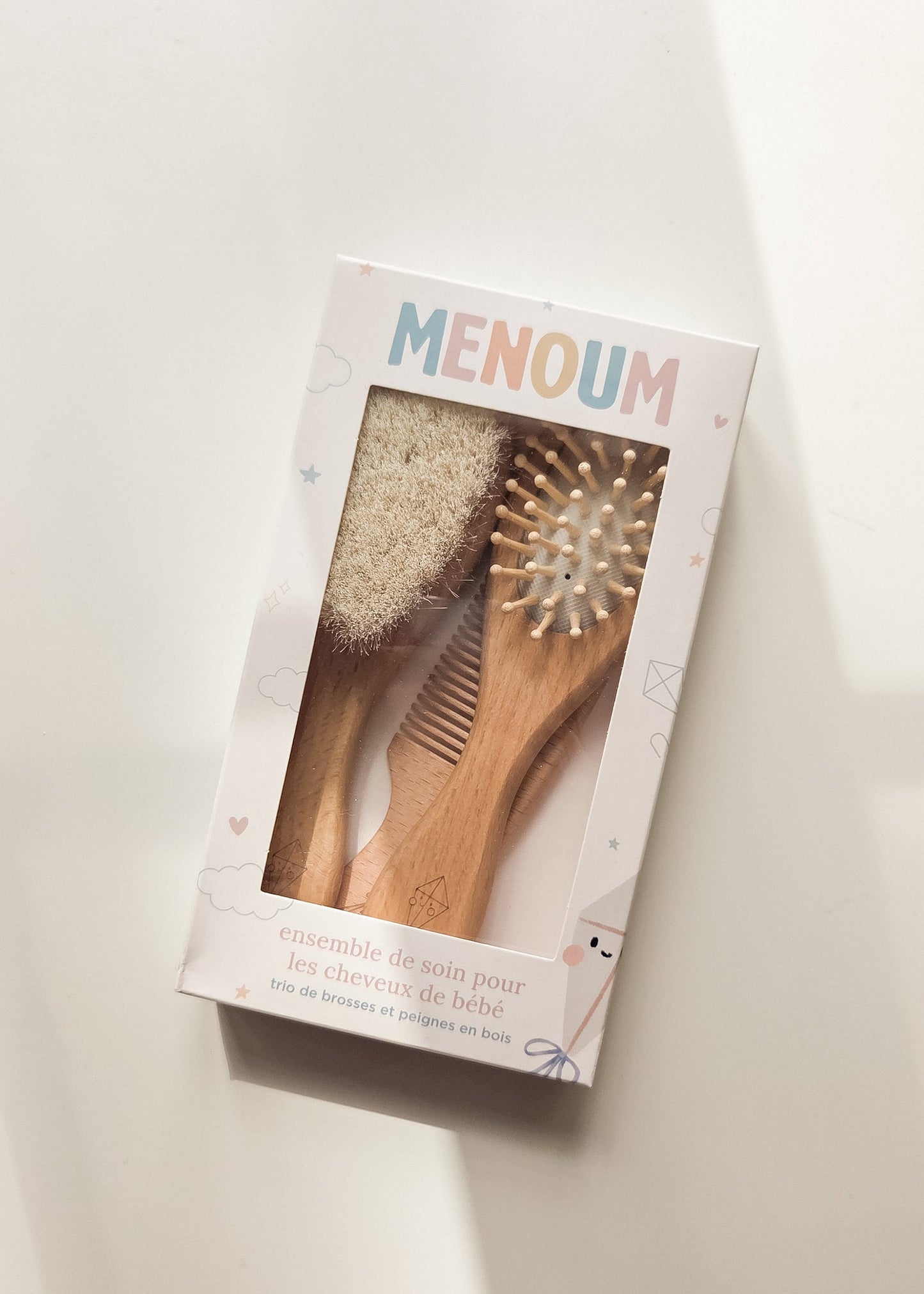 Ensemble de Soins Capillaires Bébé – Trio de Brosses en Bambou Naturel - Menoum