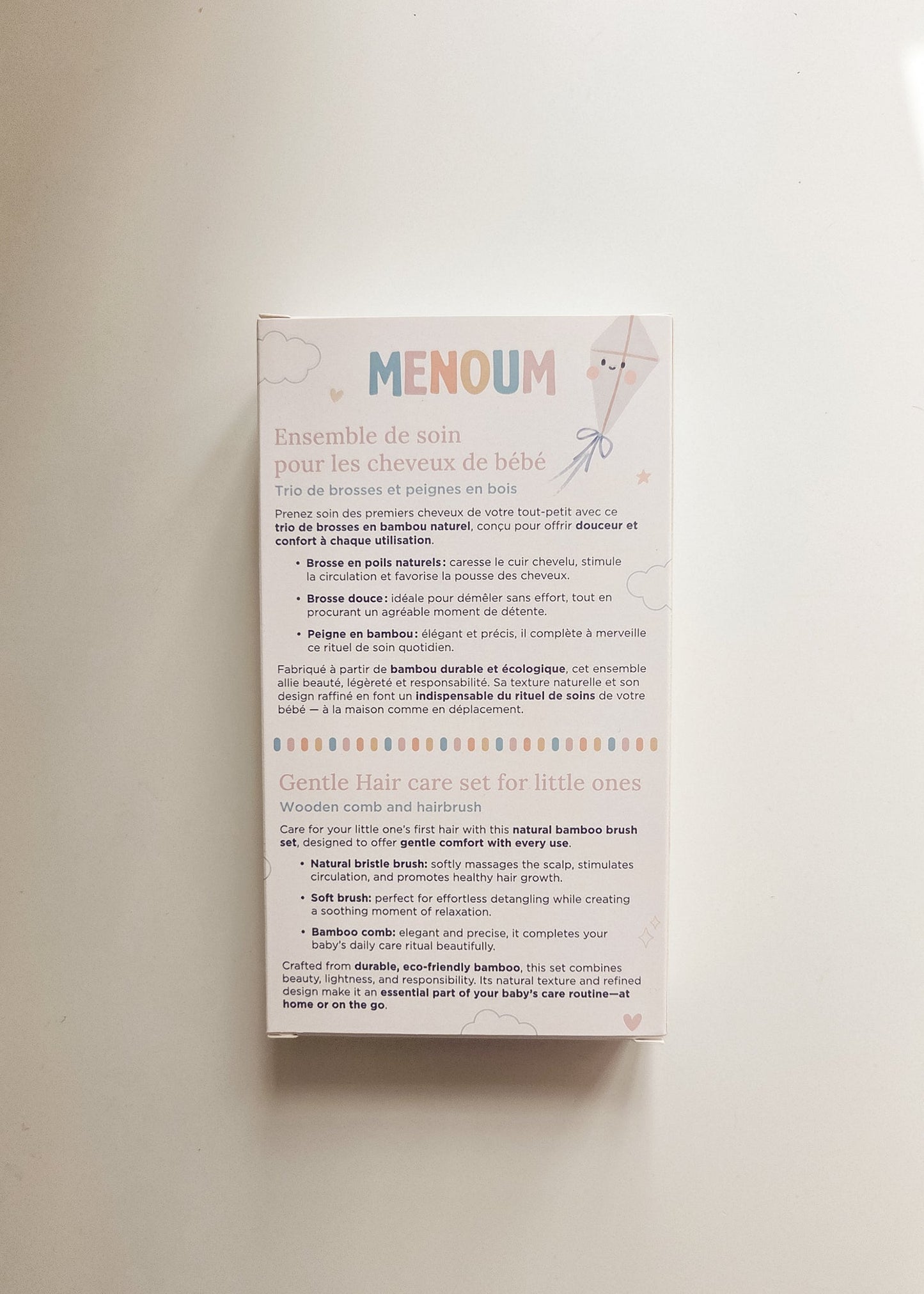 Ensemble de Soins Capillaires Bébé – Trio de Brosses en Bambou Naturel - Menoum