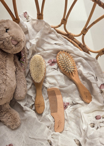 Ensemble de Soins Capillaires Bébé – Trio de Brosses en Bambou Naturel - Menoum