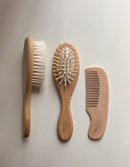 Ensemble de Soins Capillaires Bébé – Trio de Brosses en Bambou Naturel - Menoum