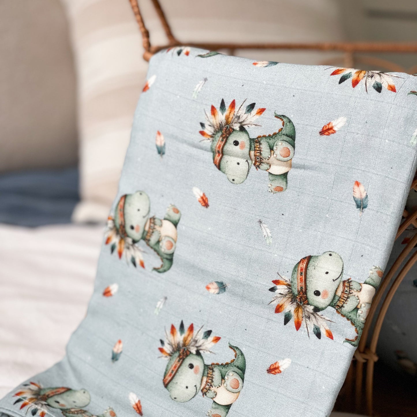 Mousseline 70% bambou - Dinosaure Boho