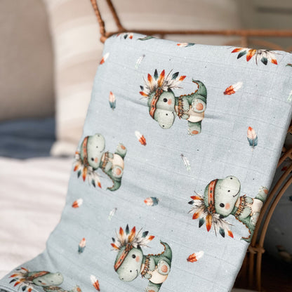 Mousseline 70% bambou - Dinosaure Boho