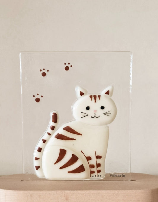 Plaque de Verre Interchangeable – Modèle Sammy le Chat - Veille sur toi
