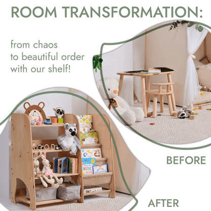 Étagère de bois 2‑en‑1 pour livres et jouets