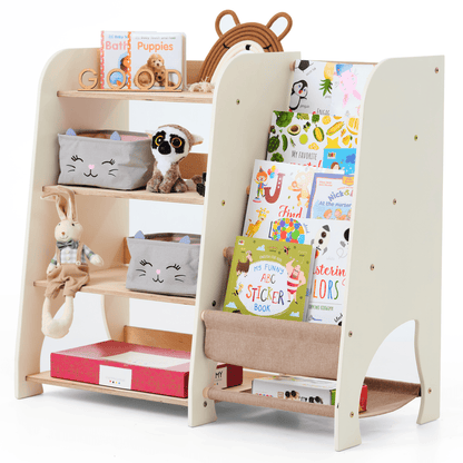 Étagère de bois 2‑en‑1 pour livres et jouets