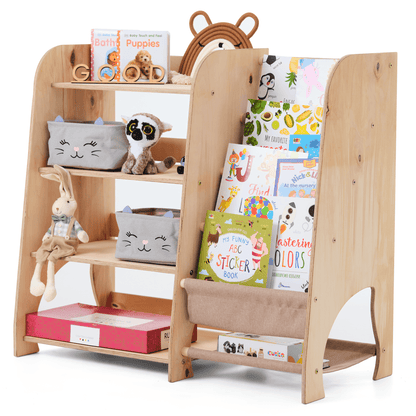 Étagère de bois 2‑en‑1 pour livres et jouets
