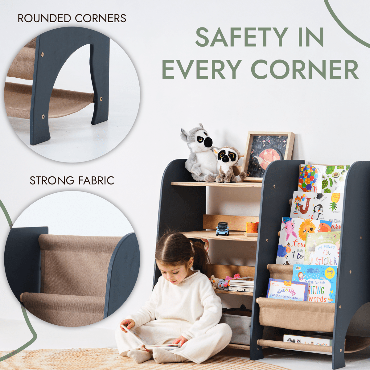 Étagère de bois 2‑en‑1 pour livres et jouets