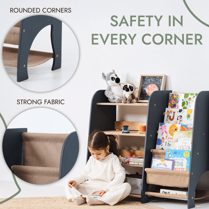 Étagère de bois 2‑en‑1 pour livres et jouets