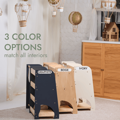 Étagère de bois 2‑en‑1 pour livres et jouets